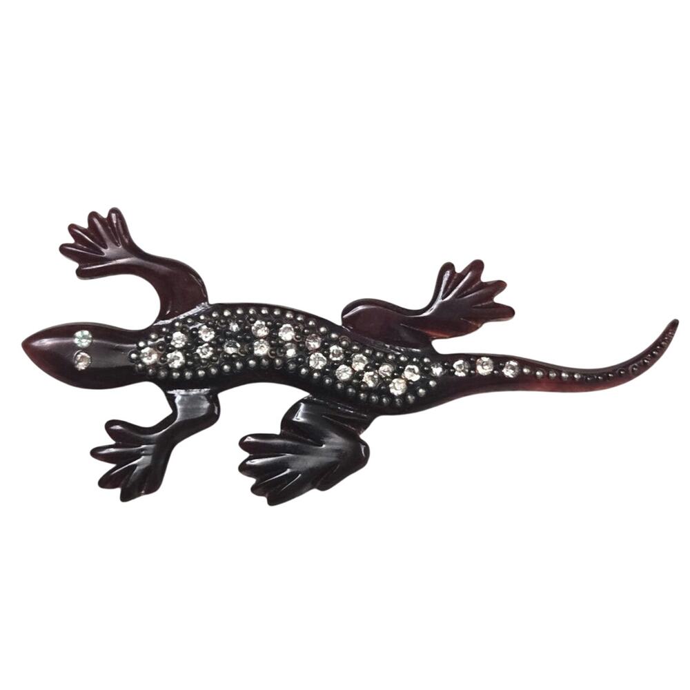 Vintage Lucite Rhinestone Lizard Gecko Salamander Brooch